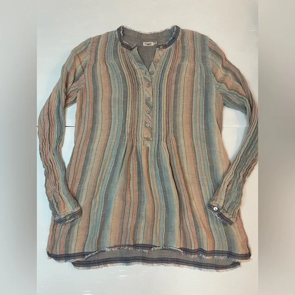 Faherty Evening Playa Stripe Linen Blend Pintuck Tunic Size Small - Picture 1 of 10